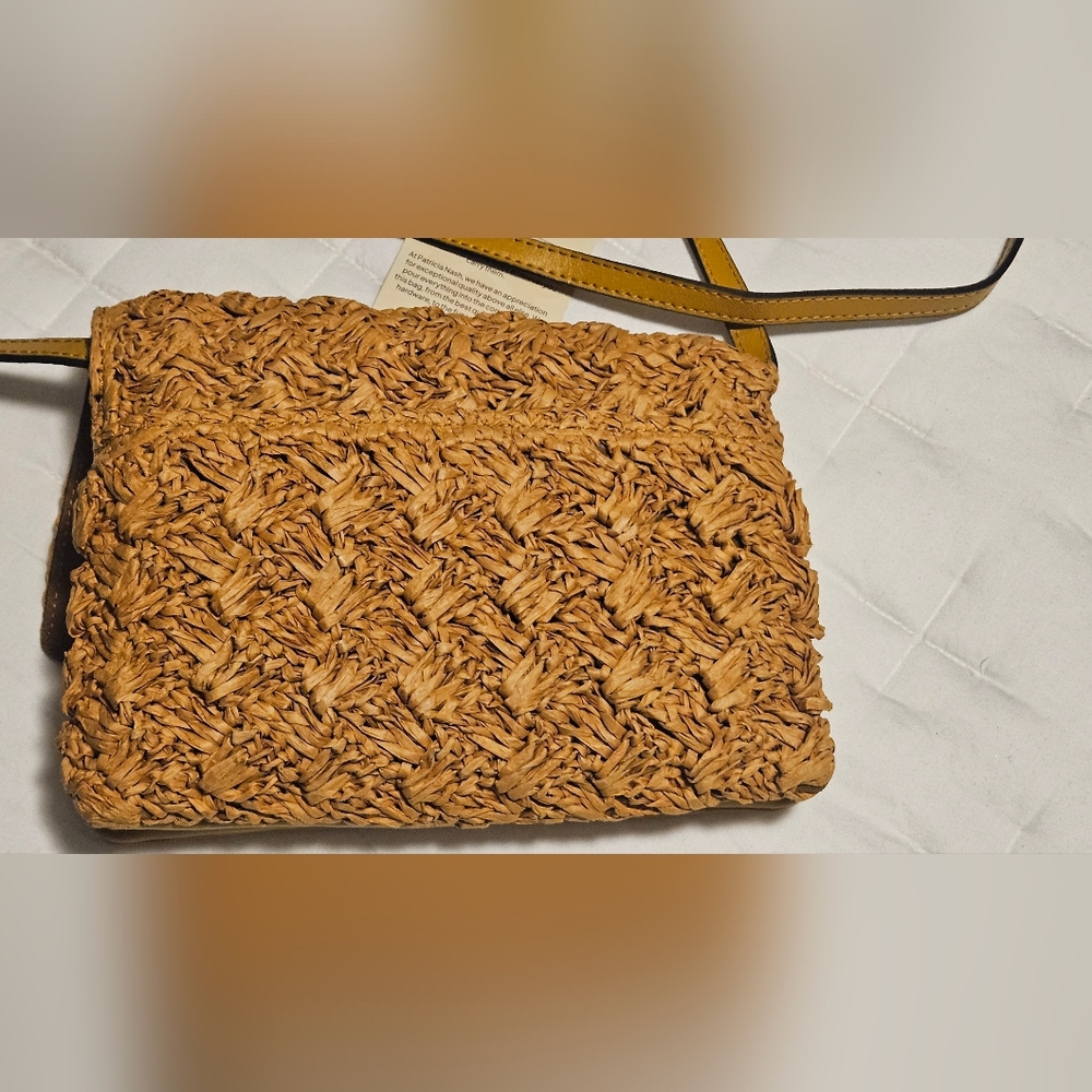 New‎ Patricia Nash Penley Small Leather Crossbody W/ Straw Weave: Mango Color - Picture 10 of 16